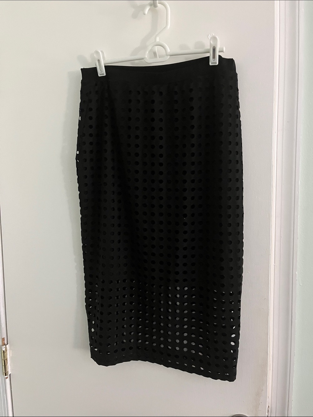 Clara Sun Woo Black Eyelet Overlay Midi Skirt